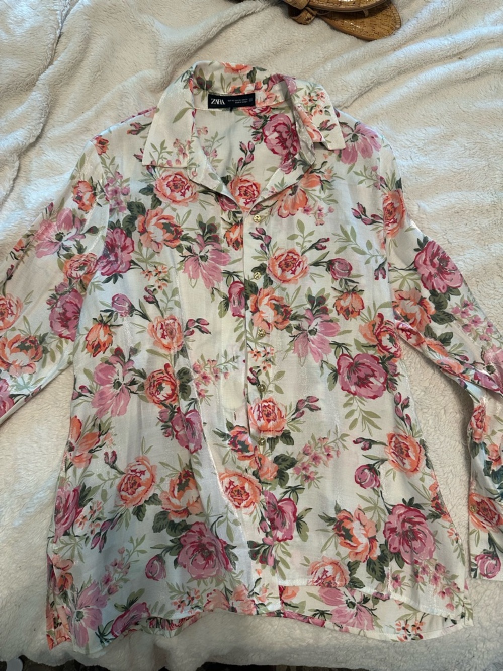 Zara Cream Blouse with Pink & Coral Floral Print